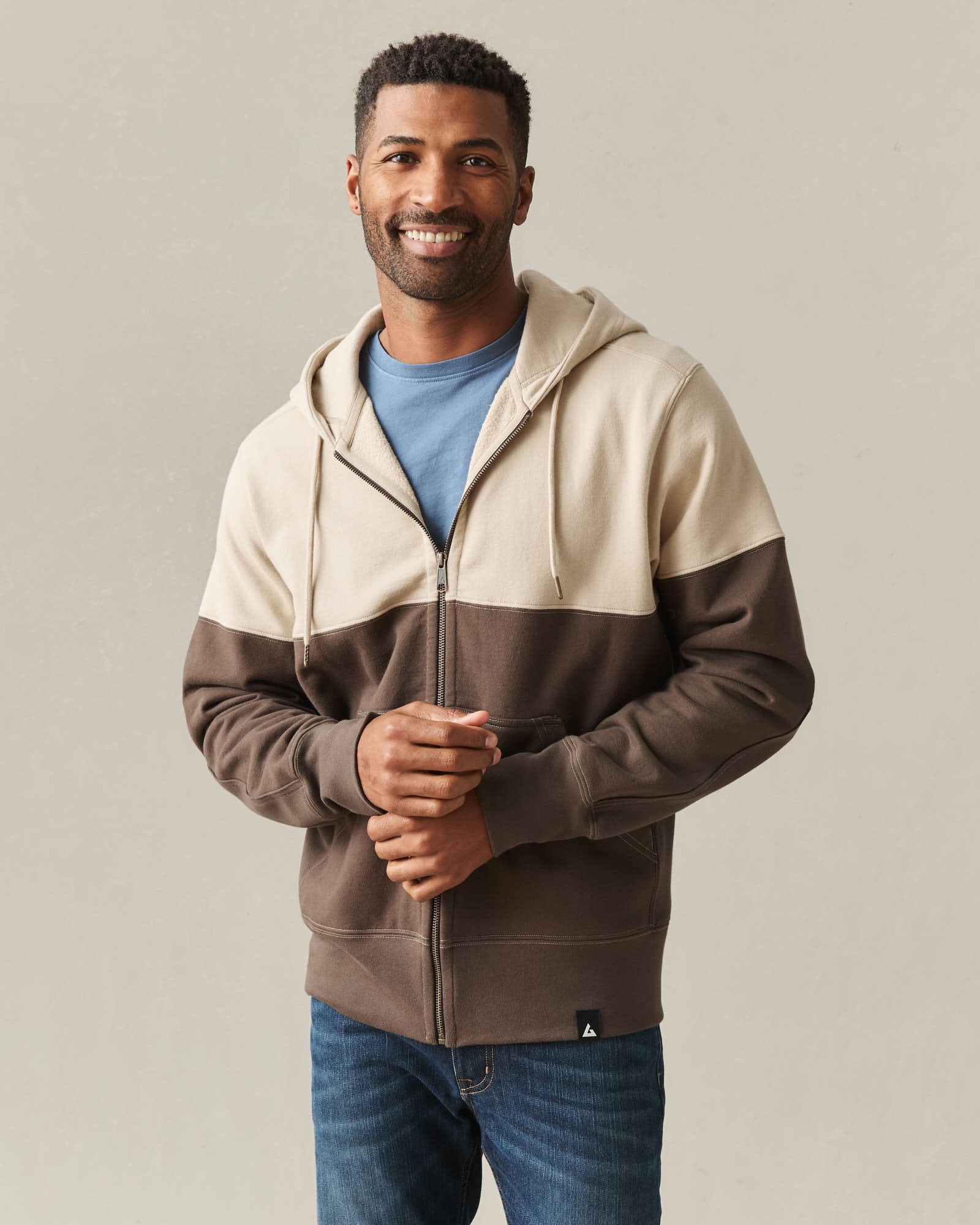 Men's Classic Full Zip Split Seam Vault - White Pepper Turkish Coffee