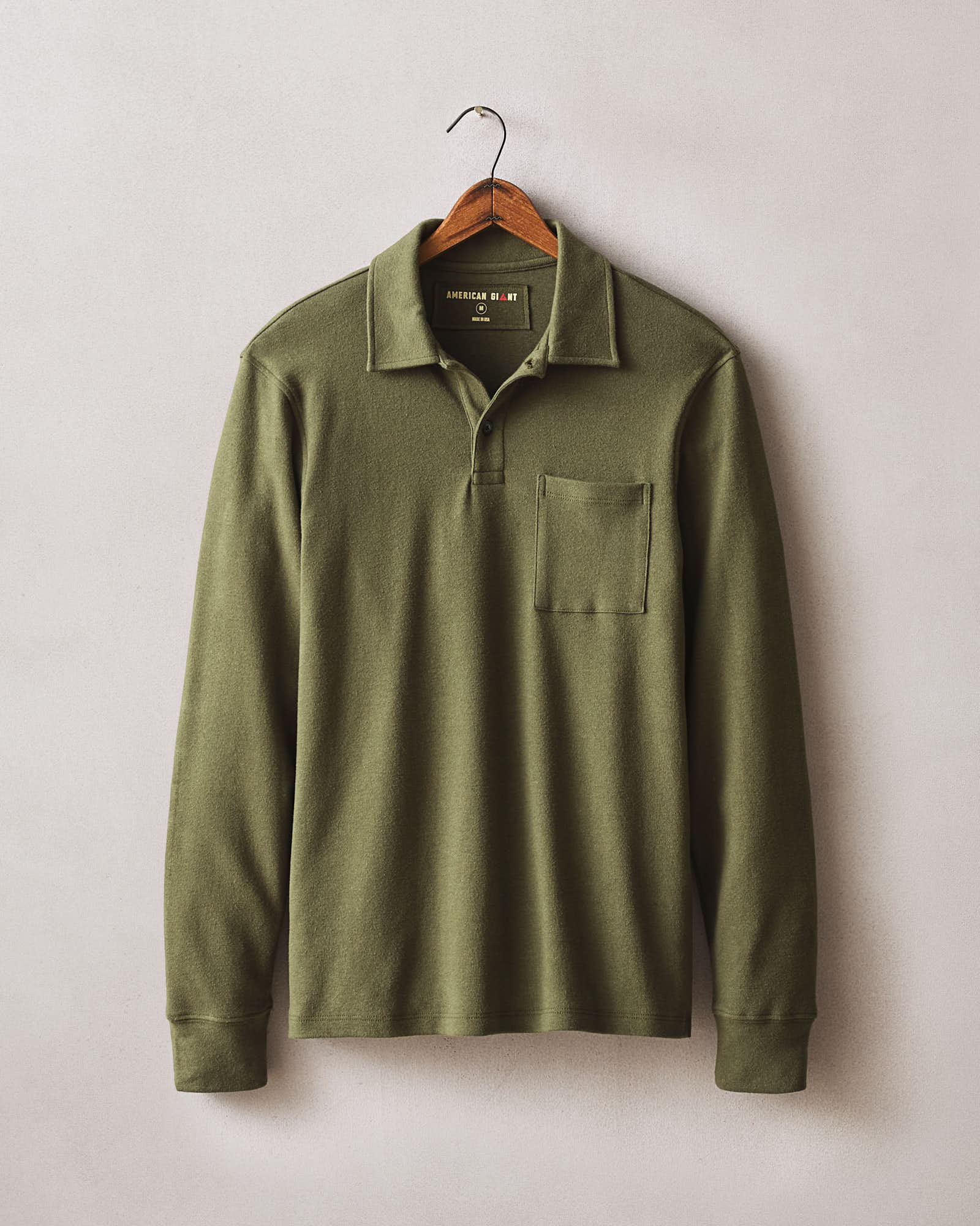 Men's Brushed Long Sleeve Polo - Olive Night Heather