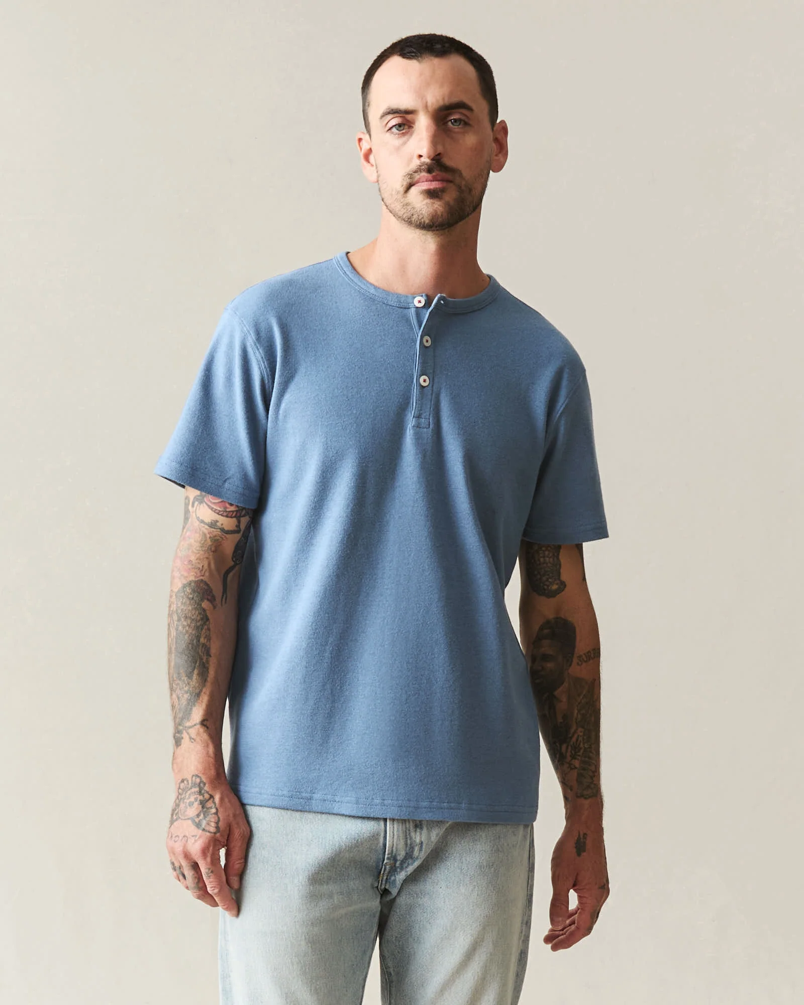 Men's Brushed Henley - Moonlight Blue Heather