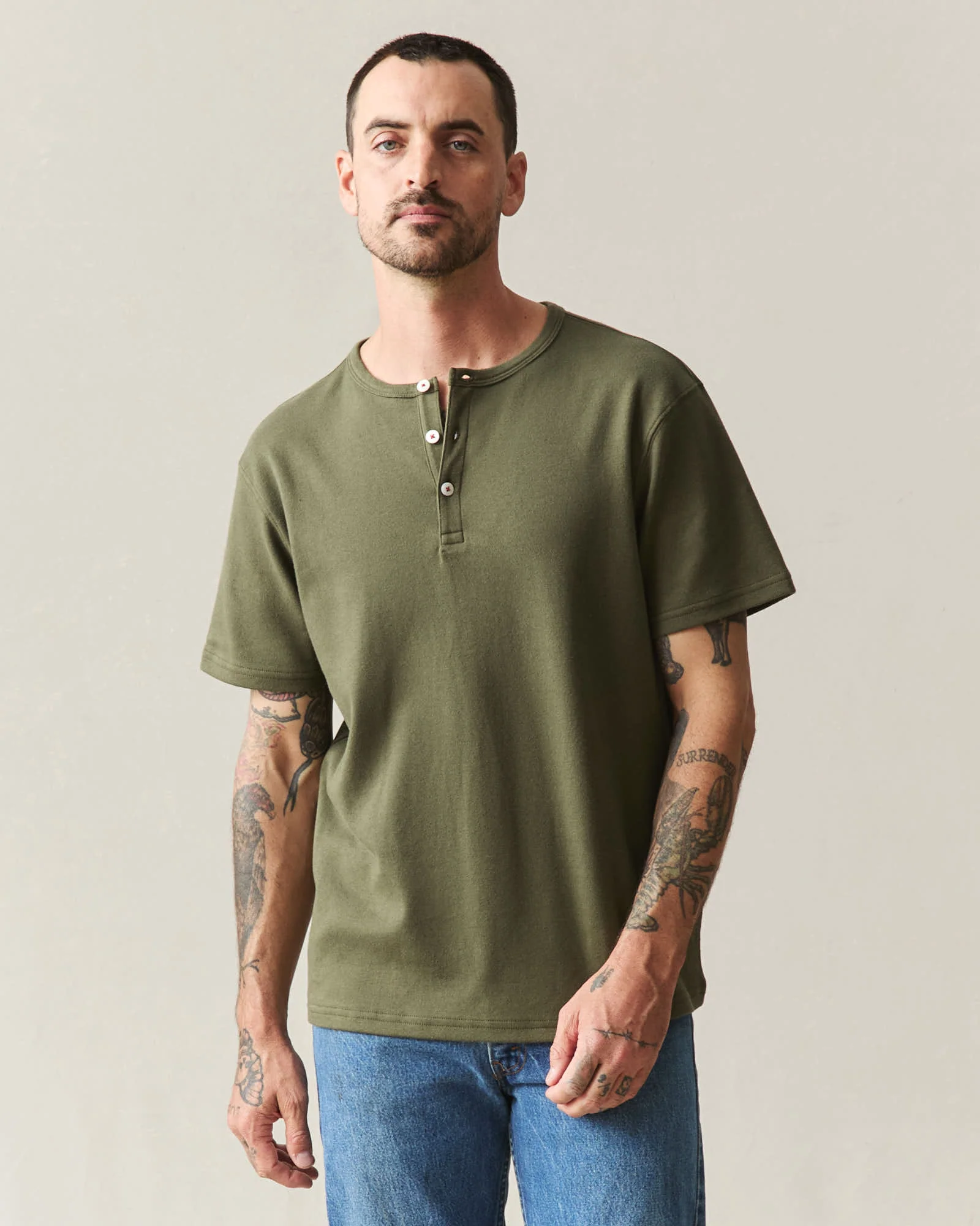 Men's Brushed Henley - Olive Night Heather