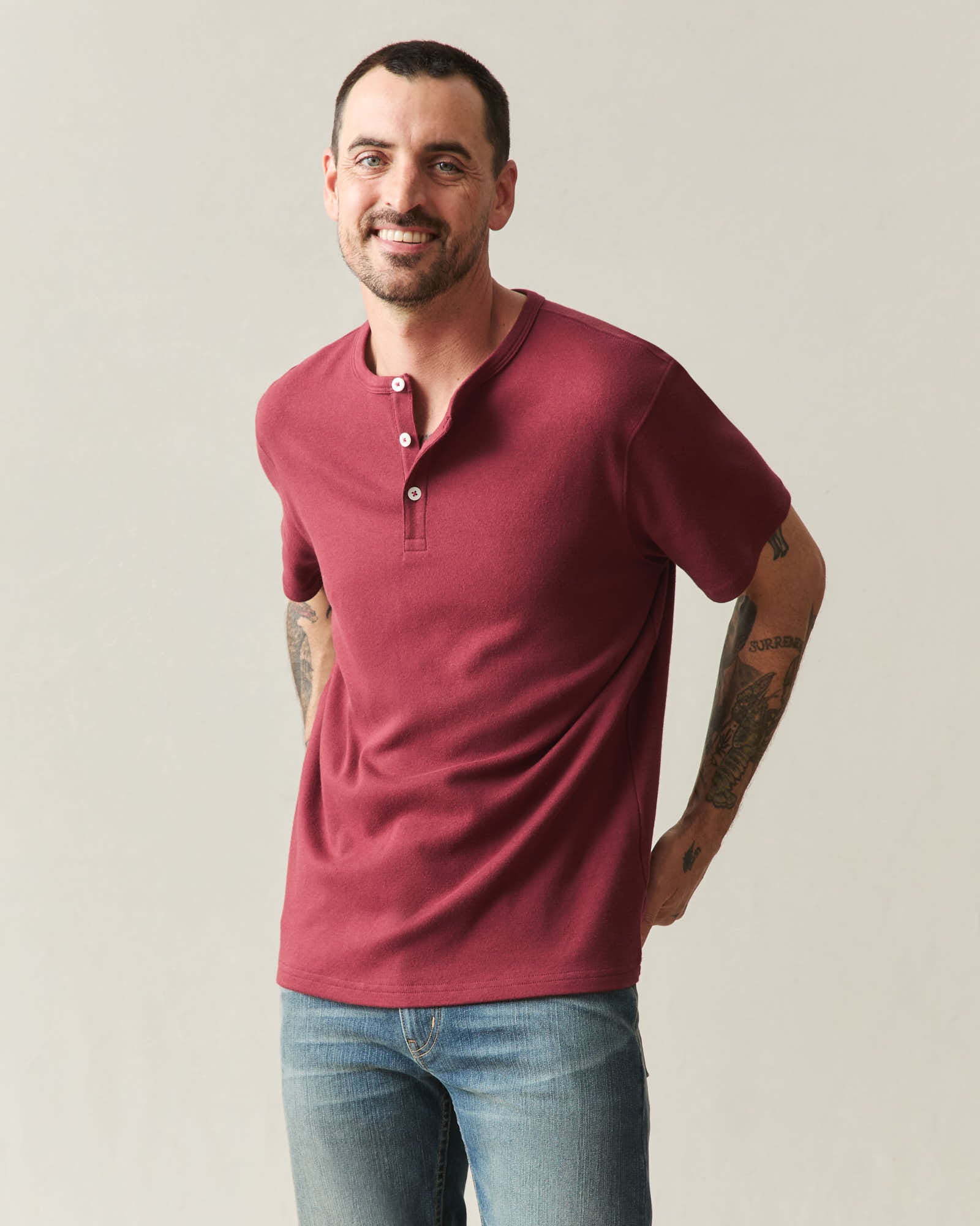 Men's Brushed Henley - Syrah Heather