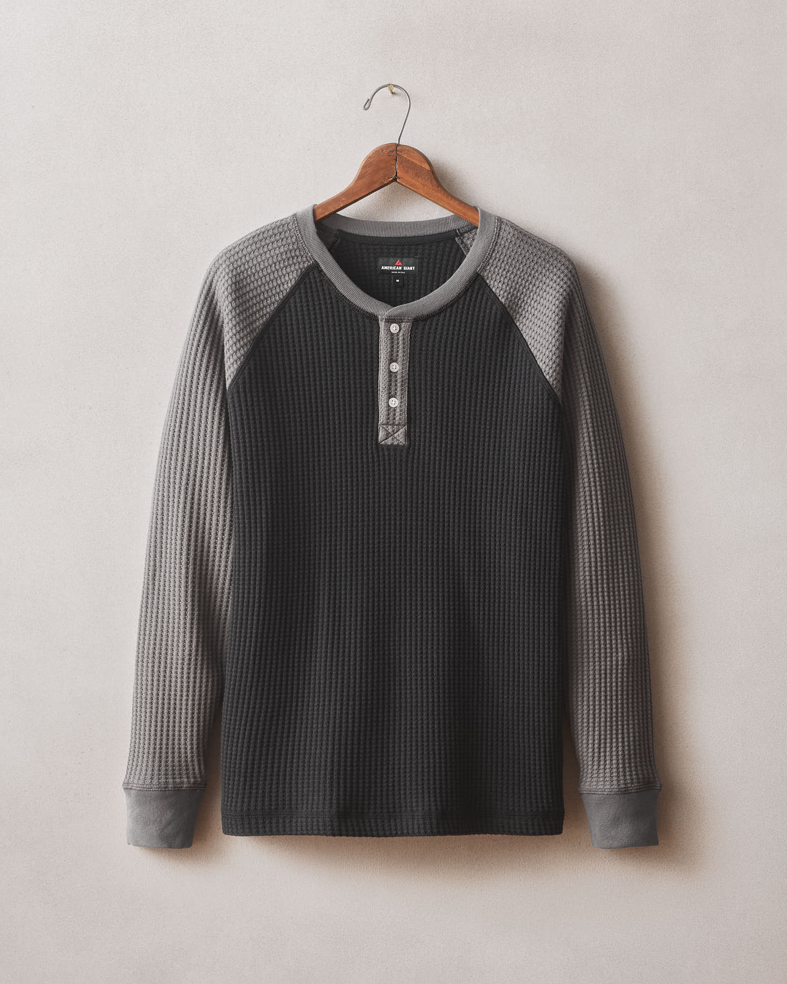 Men's Colorblock Waffle Long Sleeve Henley - Black Thunderstorm