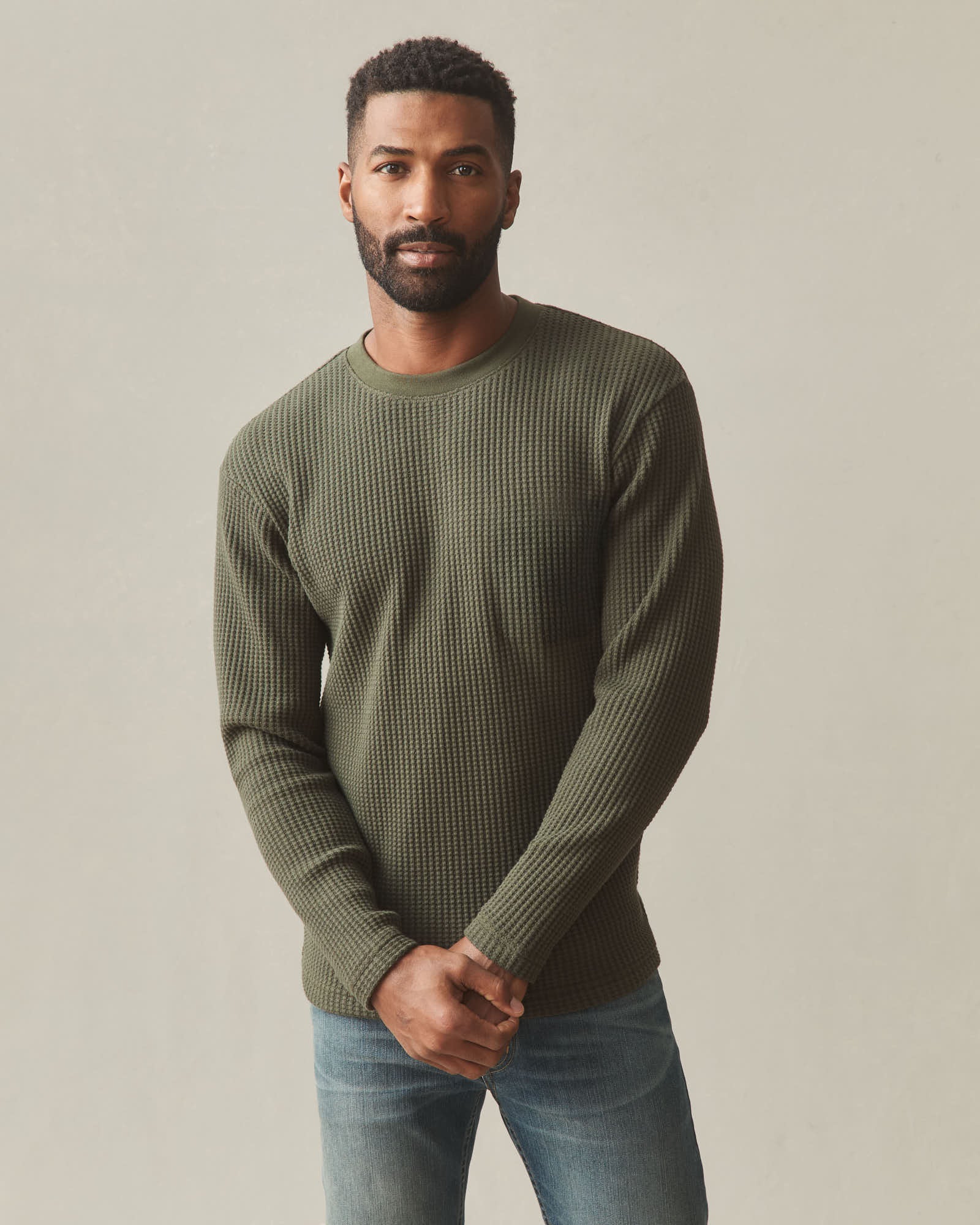 Men's Waffle Long Sleeve Crew - Loden