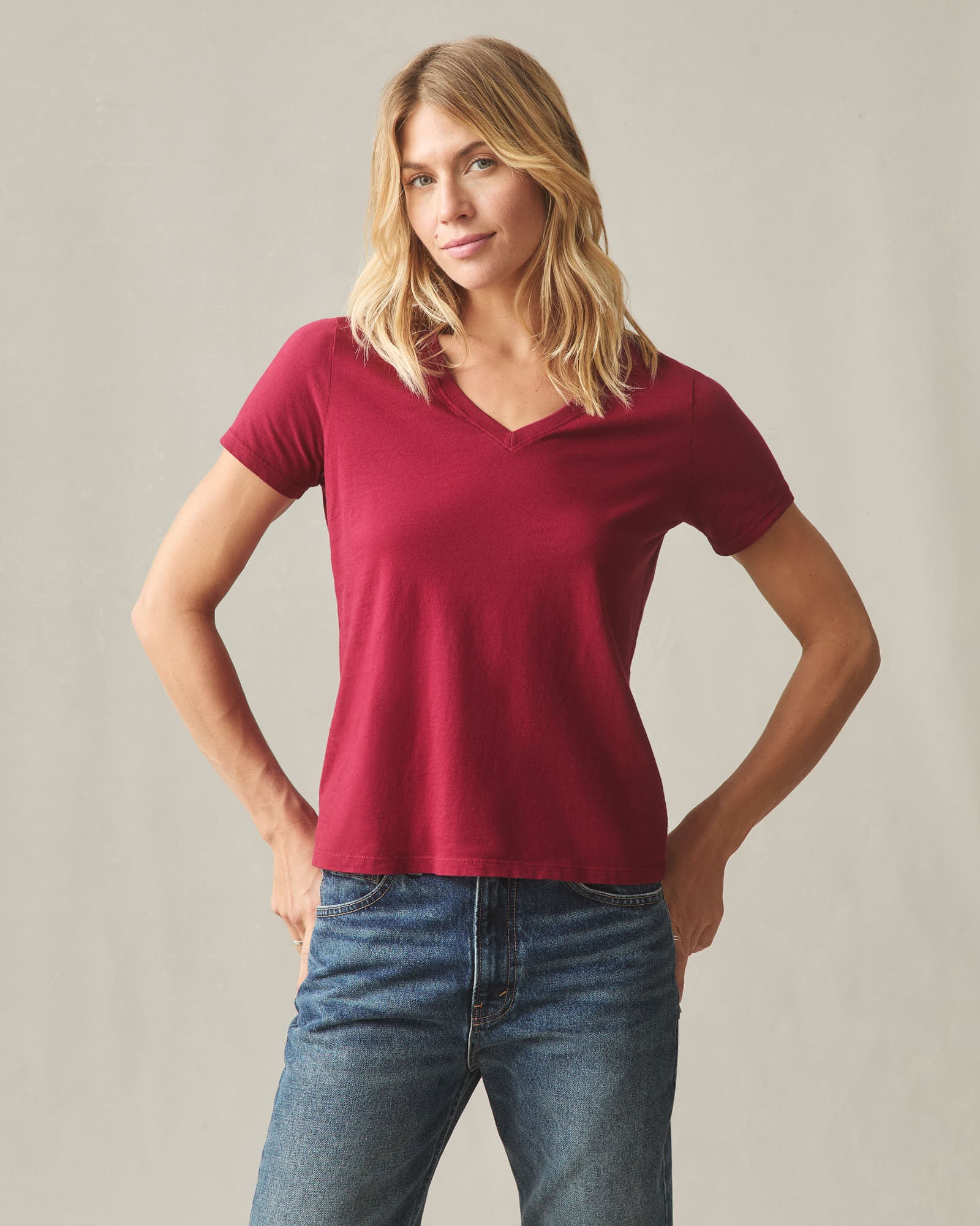 Women's Classic Cotton V-Neck Tee - Syrah